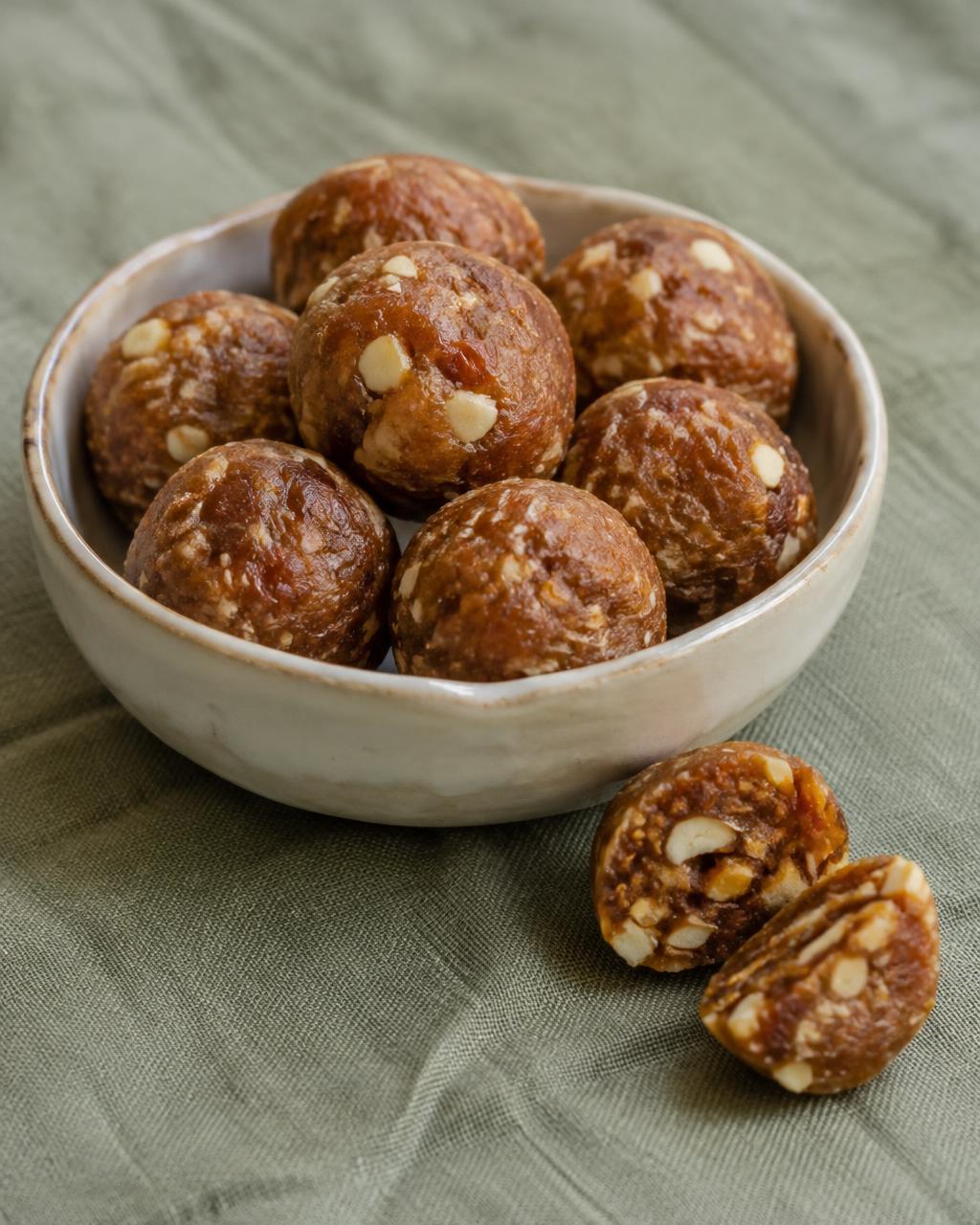 Khubani-badam bites in an ivory ceramic katori