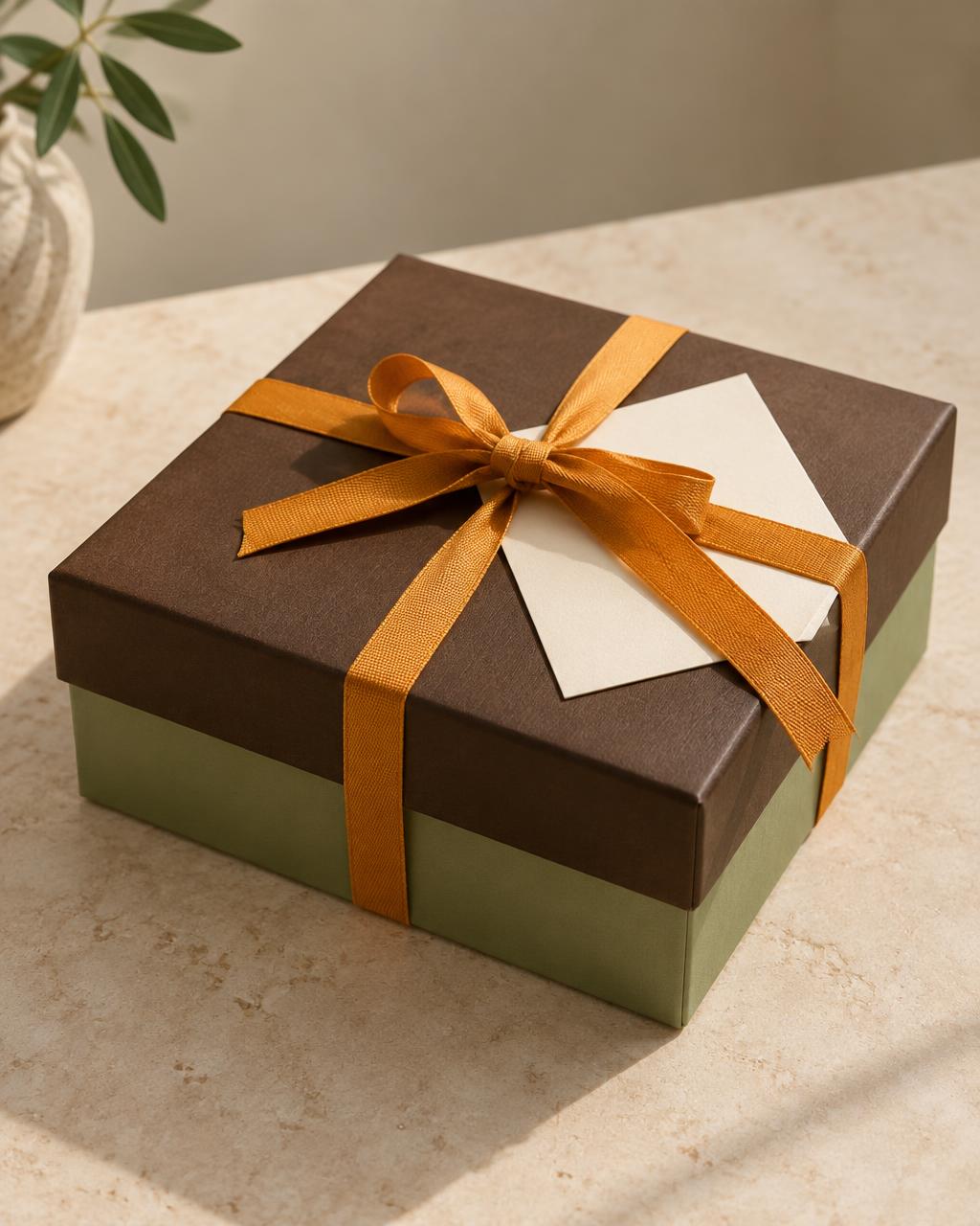 The Signature Diwali Hamper: cocoa and pistachio rigid box with greeting card